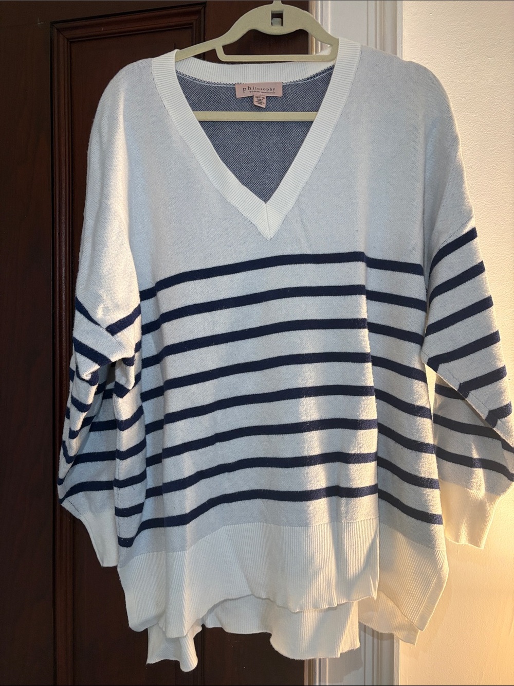 Philosophy Light Blue & Navy Striped V-Neck Sweater